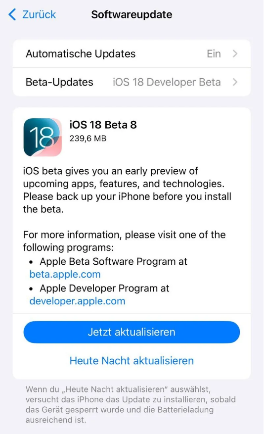 肥乡苹果手机维修分享苹果 iOS / iPadOS 18 开发者预览版 Beta 8 发布 